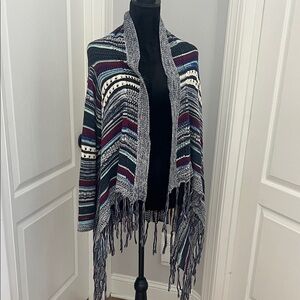Miracle bohemian style  Open-Front Striped Cardigan fringed  Sweater S/M made US